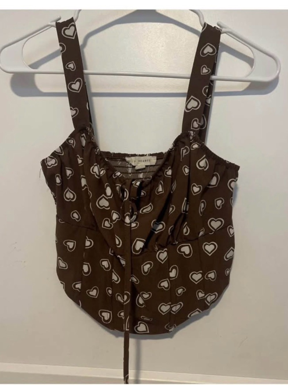 Women's Brown Heart Print Tie-Front Tank Top